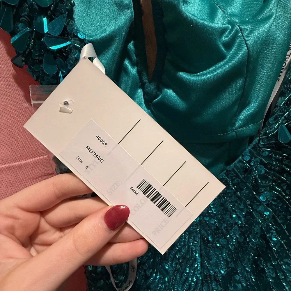 Green Sequin Halter Prom Gown - Picture 4 of 8